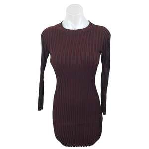 Club Monaco Purple Rib Knit Long Sleeve High Neck Mini Bodycon Sweater Dress S